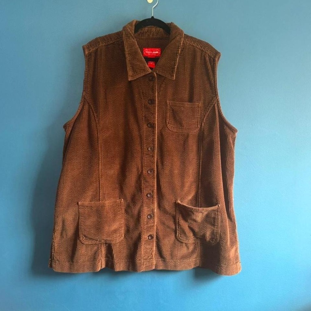 Vintage 90s Corduroy Vest Women's Plus Size 26 Brown Venezia Jeans Retro Grunge